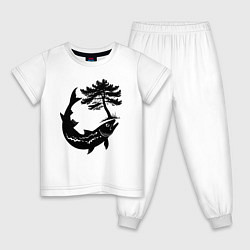 Пижама хлопковая детская Рыба и дерево, цвет: белый