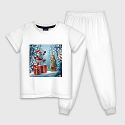 Пижама хлопковая детская Дед Морозио и Принцесса Снегурочка: вперёд за пода, цвет: белый
