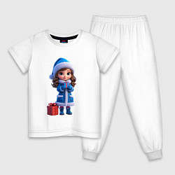 Пижама хлопковая детская Снегурочка с подарком, цвет: белый