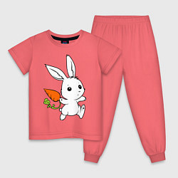 Пижама хлопковая детская Зайка с морковкой, цвет: коралловый
