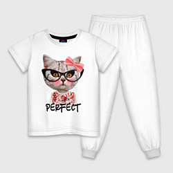 Пижама хлопковая детская Perfect Kitty, цвет: белый
