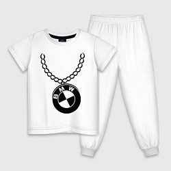Пижама хлопковая детская БМВ медальон цвета белый — фото 1