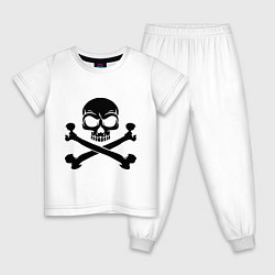 Пижама хлопковая детская Череп и перекрещенные кости, цвет: белый