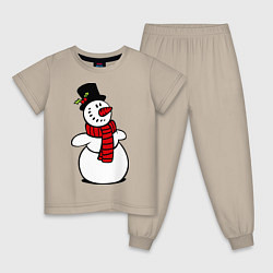 Пижама хлопковая детская Весёлый снеговик, цвет: миндальный