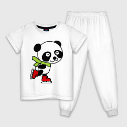 Пижама хлопковая детская Панда на коньках, цвет: белый