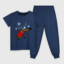 Пижама хлопковая детская Новогодний олень, цвет: тёмно-синий