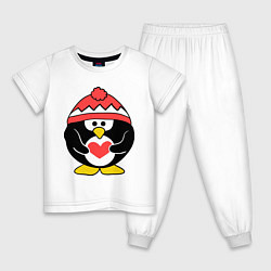 Пижама хлопковая детская Пингвин с сердцем, цвет: белый