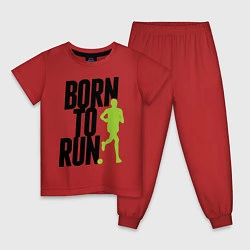 Пижама хлопковая детская Рожден для бега, цвет: красный