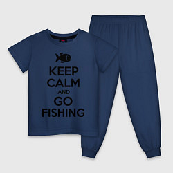 Пижама хлопковая детская Keep Calm & Go fishing, цвет: тёмно-синий