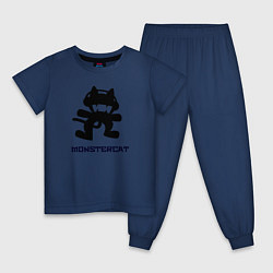 Пижама хлопковая детская Monstercat, цвет: тёмно-синий