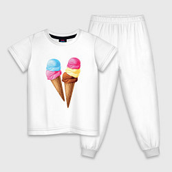 Пижама хлопковая детская Мороженое, цвет: белый