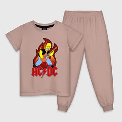 Пижама хлопковая детская AC/DC Homer, цвет: пыльно-розовый