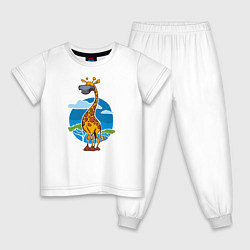 Пижама хлопковая детская Летний жираф, цвет: белый