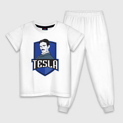 Пижама хлопковая детская Никола Тесла, цвет: белый