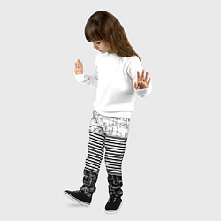 Брюки детские Черно-белый комбинированный абстрактный с полосаты, цвет: 3D-принт — фото 2