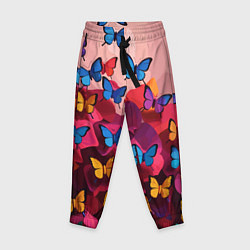 Брюки детские Разноцветные бабочки - розовые цветы, цвет: 3D-принт