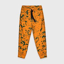 Брюки детские Оранжевый с брызгами зеленой краски, цвет: 3D-принт