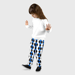 Брюки детские Чёрные и синие ромбы на белом фоне, цвет: 3D-принт — фото 2