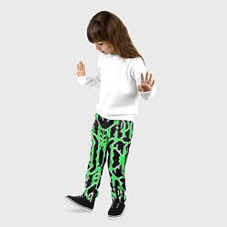 Брюки детские Техно зелёные линии с белой обводкой на чёрном фон, цвет: 3D-принт — фото 2