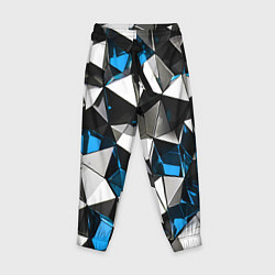 Брюки детские Сине-белые рельефные треугольники на чёрном фоне, цвет: 3D-принт