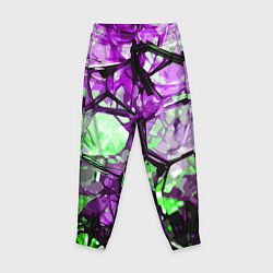 Брюки детские Чёрно-зелёная абстракция на фиолетовом фоне, цвет: 3D-принт