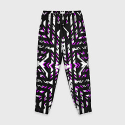 Брюки детские Чёрно-фиолетовые диагональные полосы на белом фоне, цвет: 3D-принт