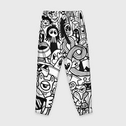 Брюки детские Black and white doddle monsters, цвет: 3D-принт