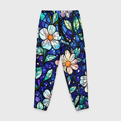 Брюки детские Цветочный тёмно-синий витраж, цвет: 3D-принт