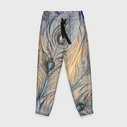 Брюки детские Синие перья с самоцветами, цвет: 3D-принт