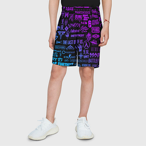 Детские шорты Неоновые лого игр / 3D-принт – фото 3
