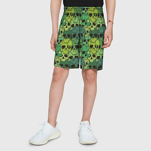 Детские шорты Зеленые черепа - паттерн / 3D-принт – фото 3