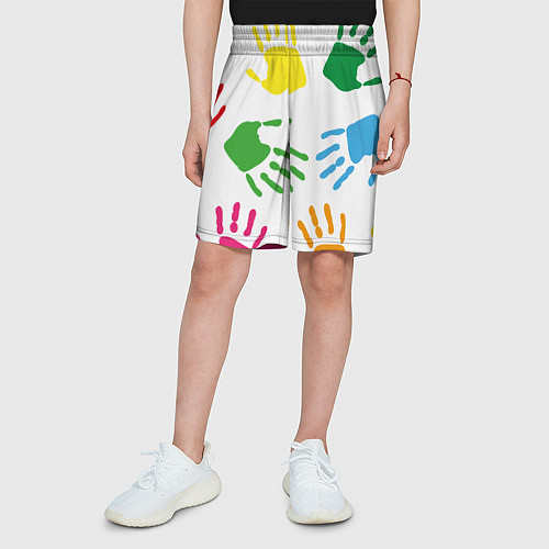 Детские шорты Цветные ладошки - Детский узор / 3D-принт – фото 3
