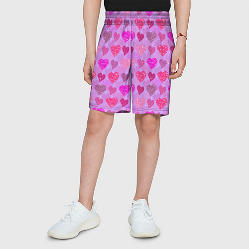 Детские шорты Розовые сердечки / 3D-принт – фото 3