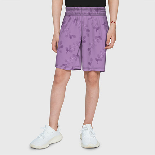 Детские шорты Листья на фиолетовом фоне / 3D-принт – фото 3