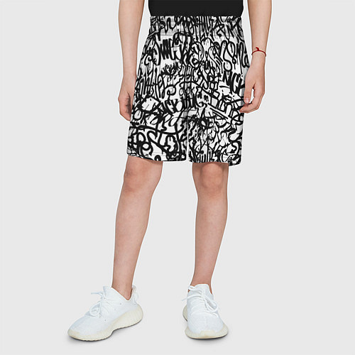 Детские шорты Graffiti black on white / 3D-принт – фото 3