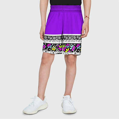 Детские шорты Яркий фиолетовый цветочный / 3D-принт – фото 3