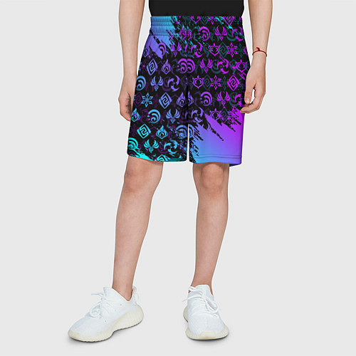 Детские шорты GENSHIN NEON PATTERN SYMBOL НЕОН ЭМБЛЕМЫ / 3D-принт – фото 3