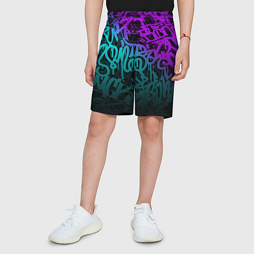 Детские шорты НЕОНОВОЕ ГРАФФИТИ NEON / 3D-принт – фото 3