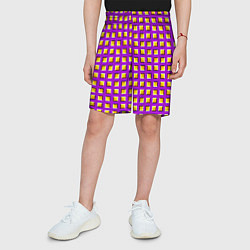 Шорты детские Фиолетовый Фон с Желтыми Квадратами Иллюзия Движен, цвет: 3D-принт — фото 2