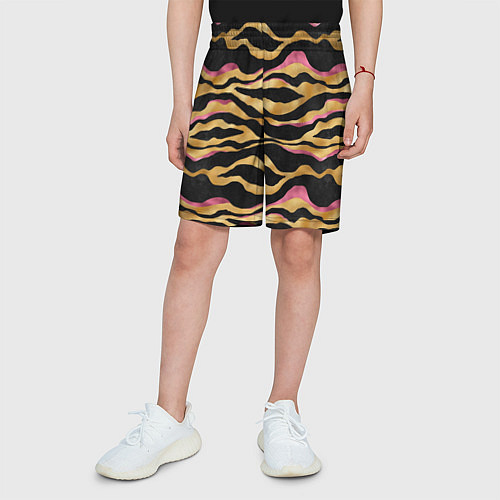 Детские шорты Тигровый окрас Gold Pink / 3D-принт – фото 3