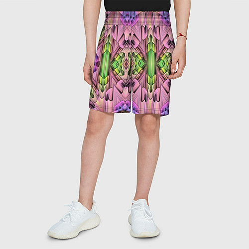 Детские шорты Зеленый изумруд мозаика / 3D-принт – фото 3