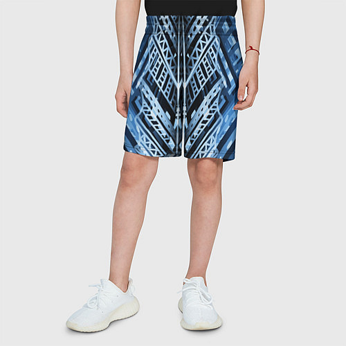 Детские шорты Неоновый узор Абстракция Голубой и синий цвет на ч / 3D-принт – фото 3