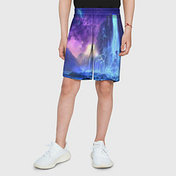 Шорты детские Фантастический пейзаж Водопад Неон, цвет: 3D-принт — фото 2