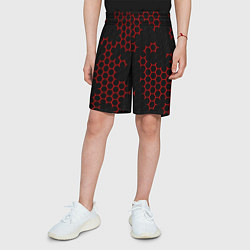 Шорты детские НАНОКОСТЮМ Black and Red Hexagon Гексагоны, цвет: 3D-принт — фото 2