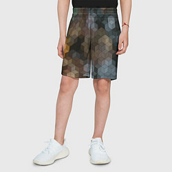 Шорты детские Геометрический 3D узор в серых и коричневых тонах, цвет: 3D-принт — фото 2