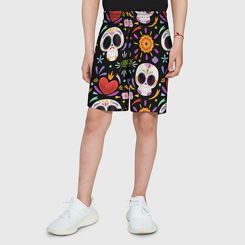 Детские шорты Веселые черепа в цветах / 3D-принт – фото 3