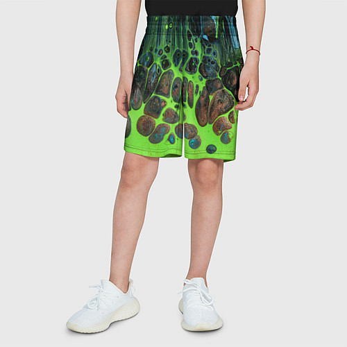 Детские шорты Неоновый песок и камни - Зелёный / 3D-принт – фото 3