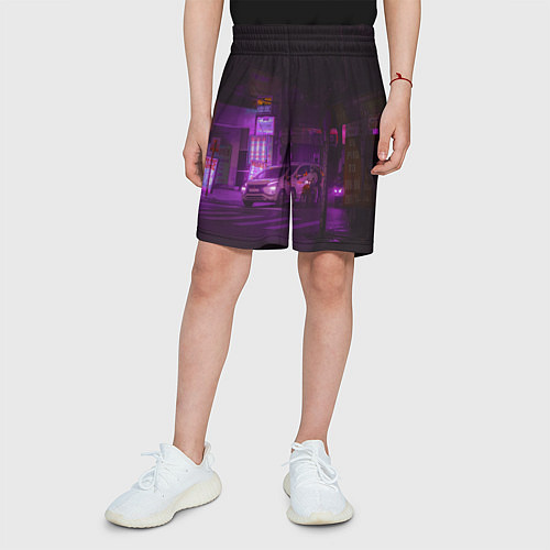 Детские шорты Неоновый ночной переход - Фиолетовый / 3D-принт – фото 3