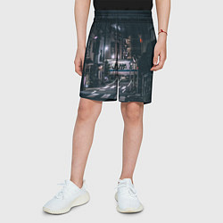 Шорты детские Ночная улица города - Белый, цвет: 3D-принт — фото 2