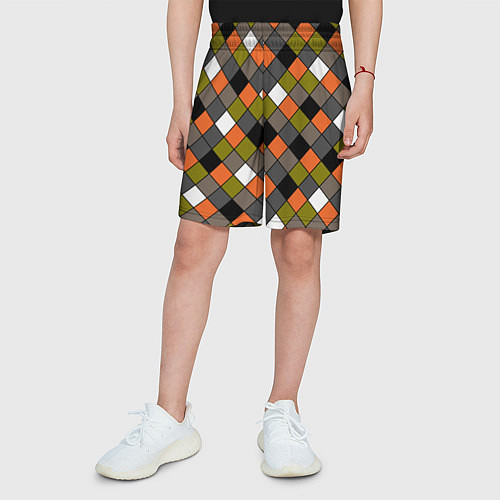 Детские шорты Геометрический узор в коричнево-оливковых тонах / 3D-принт – фото 3